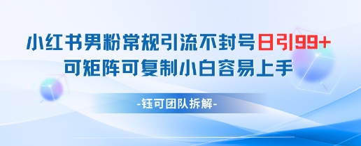 小红书男粉常规引流不封号日引99+变现简单 可矩阵可复制小白容易上手-知芽创业社