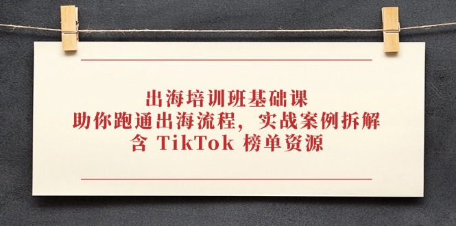 出海培训班基础课，助你跑通出海流程，实战案例拆解，含 TikTok 榜单资源-小艾项目网