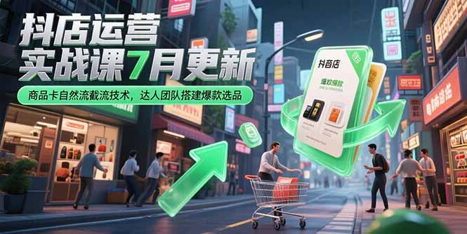 抖店运营实战课7月更新，商品卡自然流截流技术，达人团队搭建爆款选品-知芽创业社
