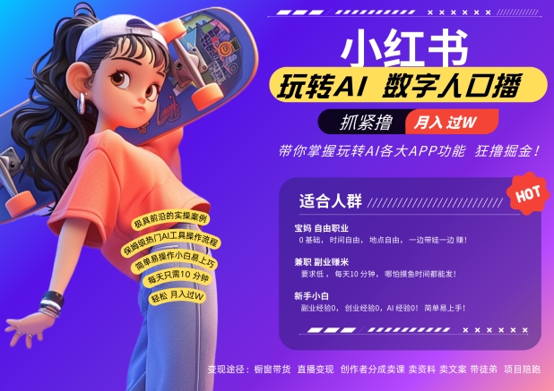 小红书数字人暴力起号，AI改写文案，再也不用费劲录口播，流量火爆月入破W轻松拿捏-知芽创业社