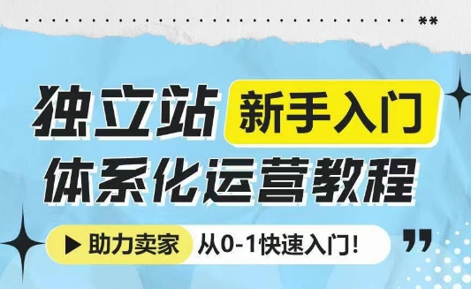 独立站新手入门体系化运营教程，助力独立站卖家从0-1快速入门!-知芽创业社