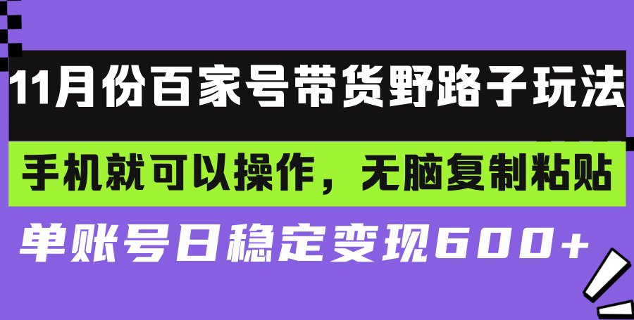 百家号带货野路子玩法 手机就可以操作，无脑复制粘贴 单账号日稳定变现...-小艾项目网
