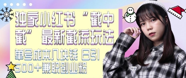 最新小红书截流玩法 独家截中截 单号成本几块钱 日引500+CY粉JZ粉-知芽创业社