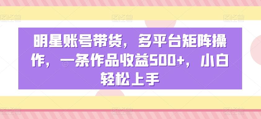 明星账号带货，多平台矩阵操作，一条作品收益500+，小白轻松上手【揭秘】-知芽创业社