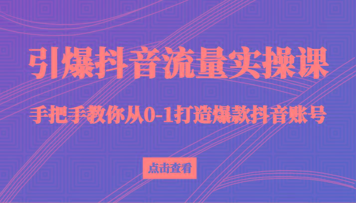 引爆抖音流量实操课，手把手教你从0-1打造爆款抖音账号(27节课)-知芽创业社