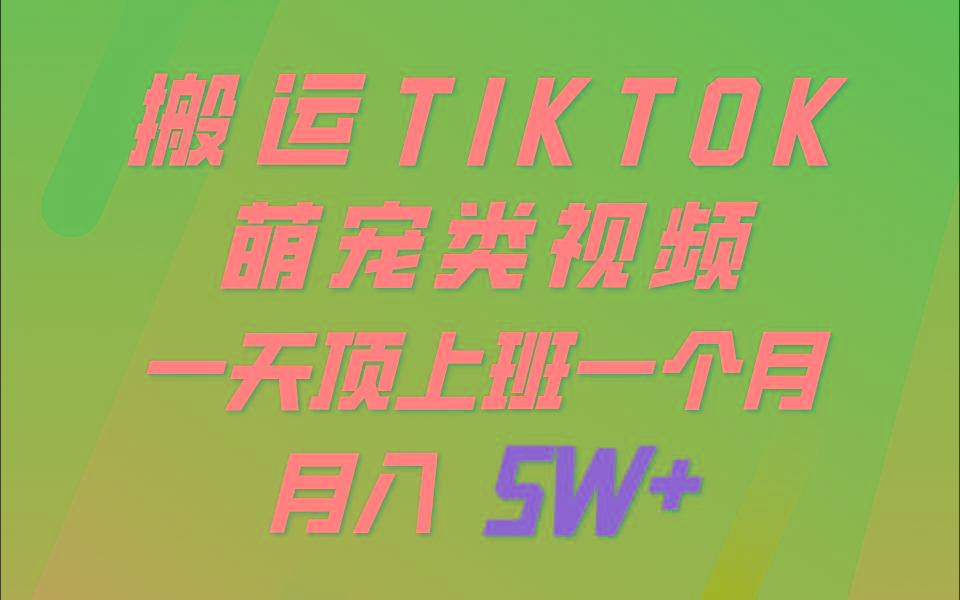 一键搬运TIKTOK萌宠类视频，一部手机即可操作，所有平台均可发布 轻松月入5W+-知芽创业社
