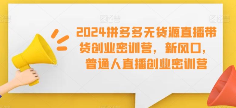 2024拼多多无货源直播带货创业密训营，新风口，普通人直播创业密训营-知芽创业社
