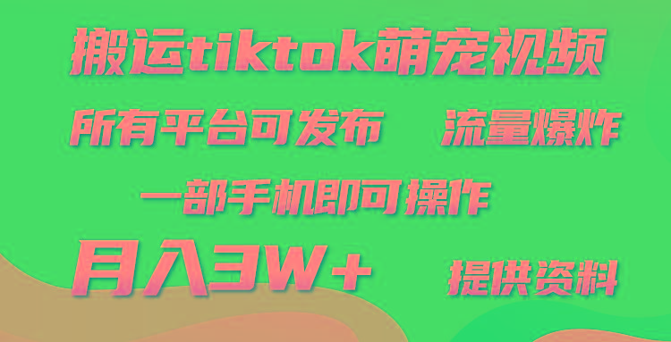 (9618期)搬运Tiktok萌宠类视频，一部手机即可。所有短视频平台均可操作，月入3W+-知芽创业社