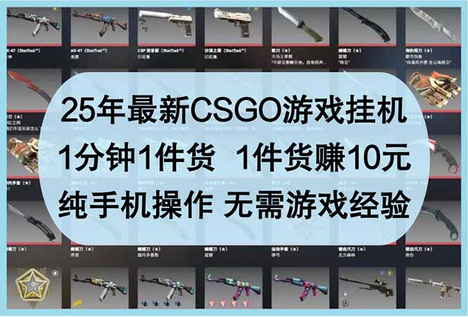 25年最新CSGO游戏挂机，1分钟1件货，1件货赚10元 纯手机操作 无需游戏经验-小艾项目网