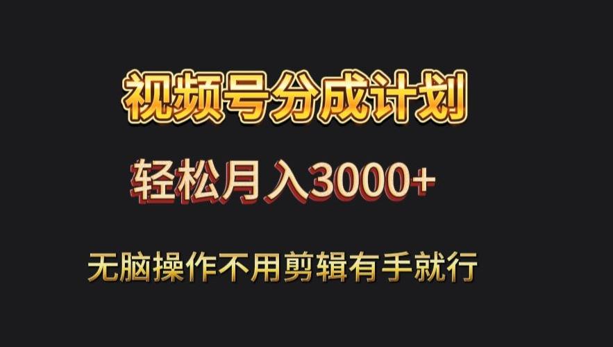 视频号流量分成，不用剪辑，有手就行，轻松月入2000+-知芽创业社