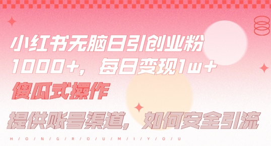 小红书无脑每日引流创业粉500+，小白每天只花半小时，躺赚长尾收益【揭秘】-知芽创业社