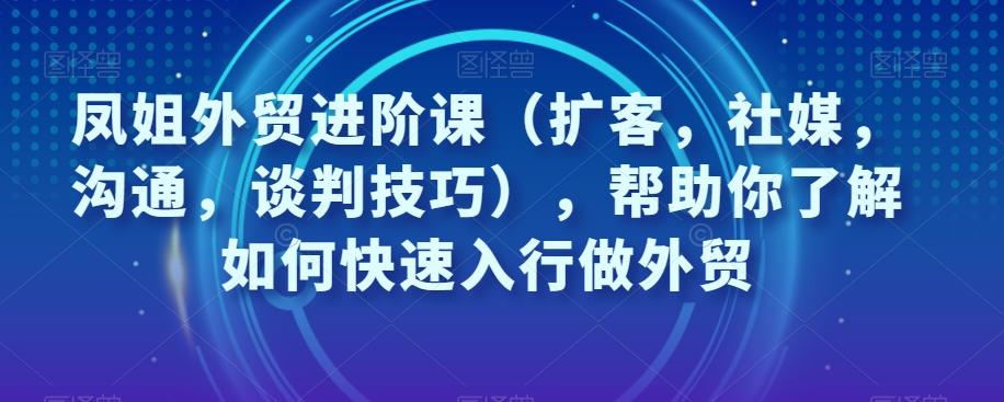 凤姐外贸进阶课（扩客，社媒，沟通，谈判技巧），帮助你了解如何快速入行做外贸-知芽创业社