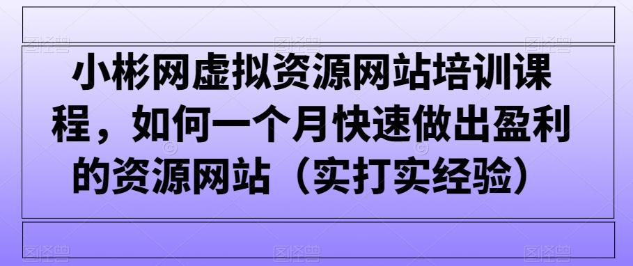 小彬网虚拟资源网站培训课程，如何一个月快速做出盈利的资源网站(实打实经验)-知芽创业社