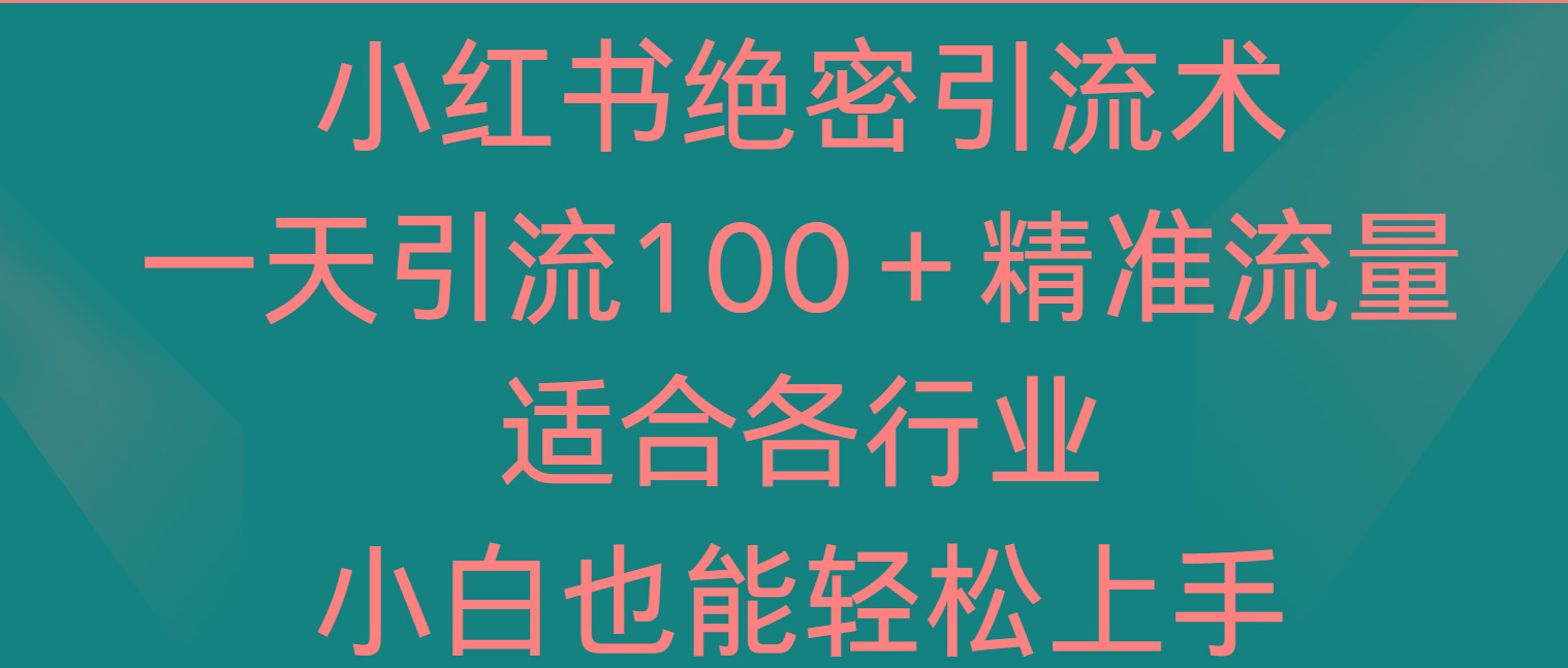 小红书绝密引流术，一天引流100＋精准流量，适合各个行业，小白也能轻松上手-知芽创业社