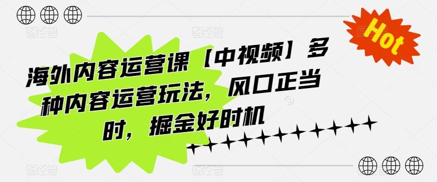 海外内容运营课【中视频】多种内容运营玩法，风口正当时，掘金好时机-知芽创业社