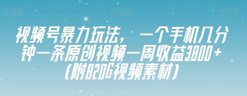 视频号暴力玩法，一个手机几分钟一条原创视频一周收益3800+（附820G视频素材）-知芽创业社