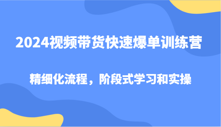 2024视频带货快速爆单训练营，精细化流程，阶段式学习和实操-知芽创业社