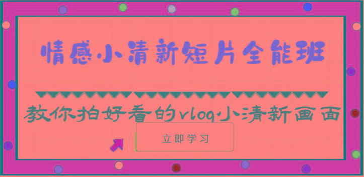 情感小清新短片全能班-教你拍好看的vlog小清新画面(30节课)-知芽创业社
