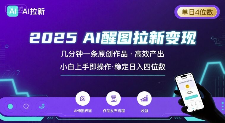 2025最强AI醒图拉新，几分钟一条原创作品，单日收入4位数，小白也能上手操作-知芽创业社