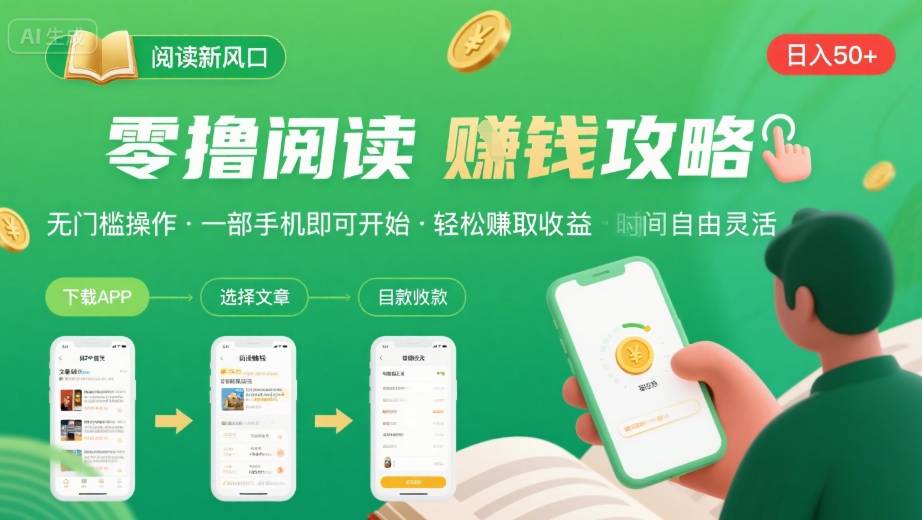 零撸阅读新风口，无门槛轻松挣，一部手机，日入 50-3张【揭秘】-小艾项目网