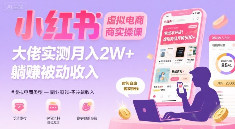 小红书虚拟电商，大佬实测月入2W+，实现被动收入-知芽创业社