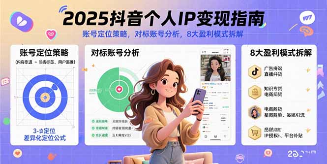2025抖音个人IP变现指南，账号定位策略，对标账号分析，8大盈利模式拆解-知芽创业社