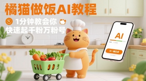 有趣的橘猫买菜做饭视频，用AI一键搞定，1分钟教会你，快速起千粉万粉号-知芽创业社