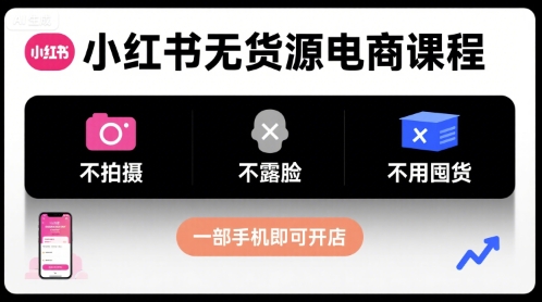 小红书无货源电商课程，不拍摄不露脸不用囤货，一部手机即可开店-知芽创业社