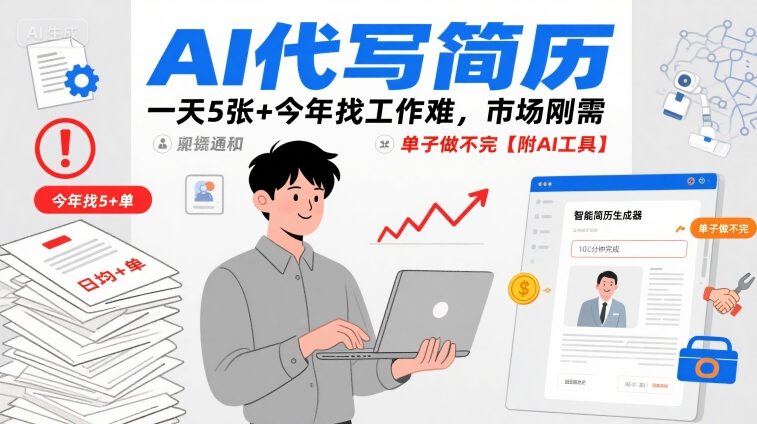 AI代写简历，一天5张+今年找工作难，市场刚需，单子做不完【附AI工具】-知芽创业社