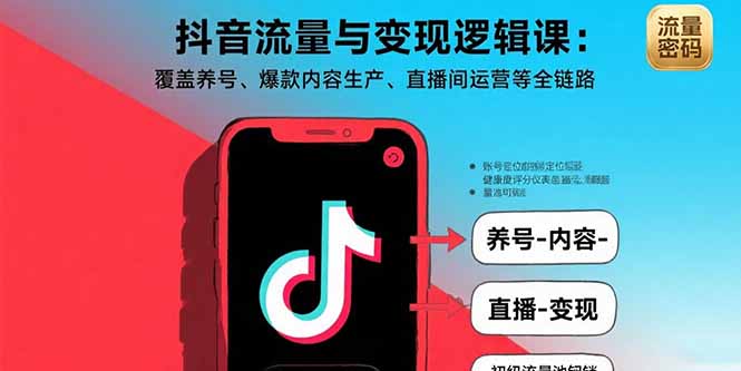 抖音流量与变现逻辑课：覆盖养号、爆款内容生产、直播间运营等全链路-知芽创业社