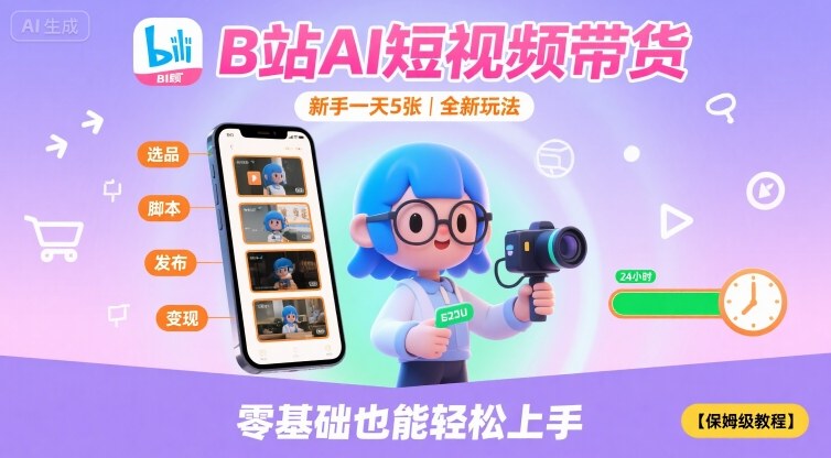 B站AI短视频带货，新手一天5张，全新玩法【保姆级教程】-知芽创业社