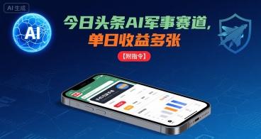 今日头条AI军事赛道，单日收益多张 ，手机可做【附指令】-知芽创业社