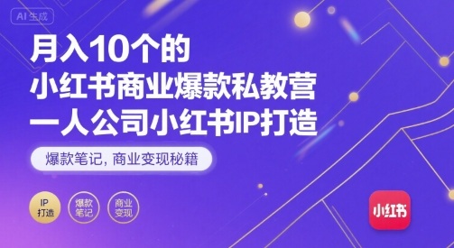 月入10个的小红书商业爆款私教营，一人公司小红书IP打造，爆款笔记，商业变现秘籍-知芽创业社