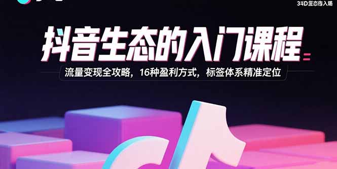 抖音生态的入门课程：流量变现全攻略，16种盈利方式，标签体系精准定位-知芽创业社