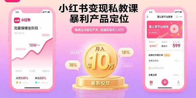 小红书变现私教课，暴利产品定位，高转化内容生产术，快速实现月入10万-知芽创业社