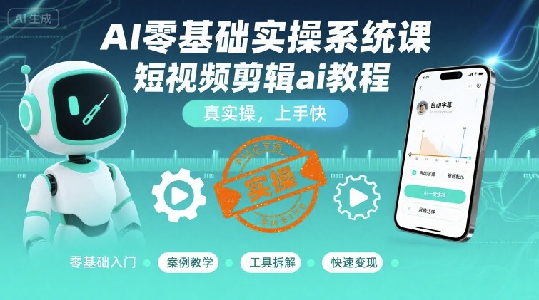 AI零基础实操系统课，短视频剪辑ai教程，真实操，上手快-知芽创业社