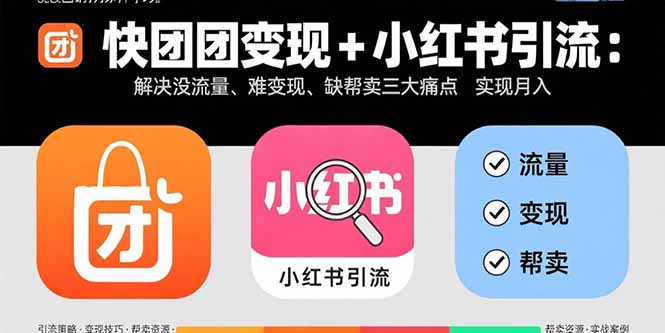 快团团变现+小红书引流：解决没流量、难变现、缺帮卖三大痛点 实现月入3w+-知芽创业社
