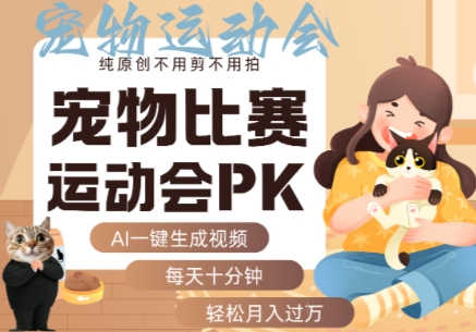 AI一键生成宠物比赛运动会PK视频，纯原创不用剪不用拍，每天十分钟，轻松月入过1W+-知芽创业社