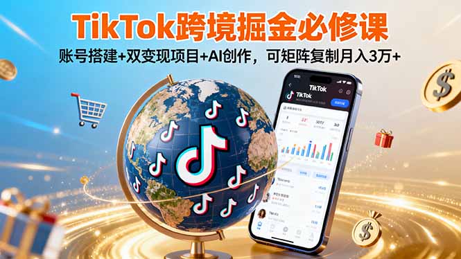 TikTo跨境掘金必修课，账号搭建+双变现项目+AI创作，可矩阵复制月入3万+-知芽创业社