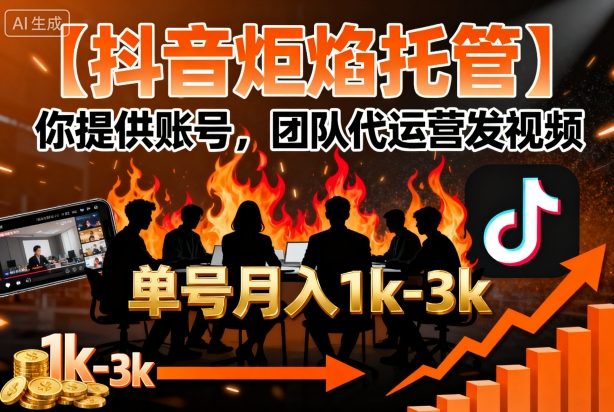 【抖音炬焰托管】你提供账号，团队代运营发视频，单号月入1k+【揭秘】-知芽创业社