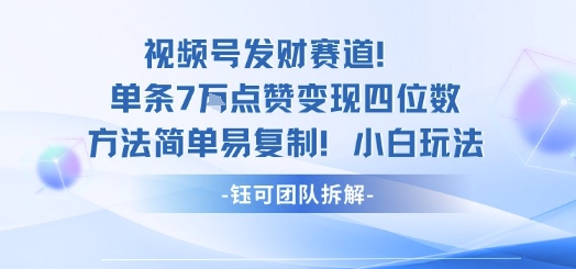视频号发财赛道单条7W点赞变现四位数方法简单易复制小白玩法-知芽创业社