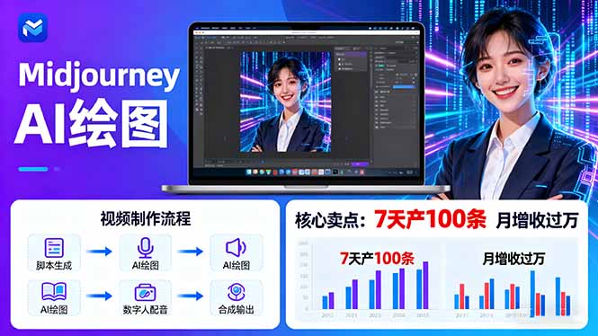 AI绘图照片开口说话视频制作：Midjourney+数字人，7天产100条月增收过万-知芽创业社