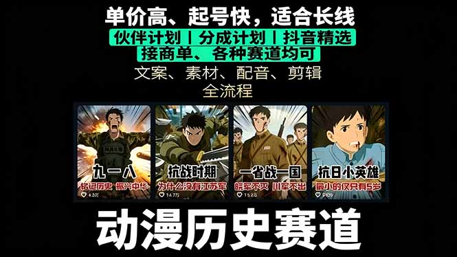 历史动漫赛道撸分成：起号、文案、素材、配音、剪辑，单视频收益破万-小艾项目网
