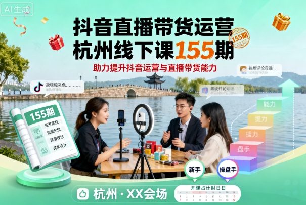 抖音直播带货运营杭州线下课155期，助力提升抖音运营与直播带货能力-知芽创业社