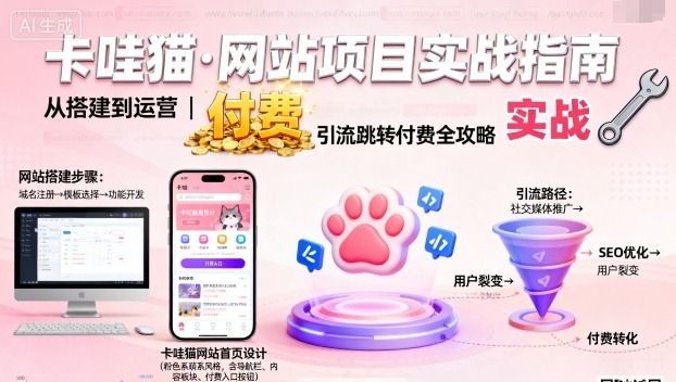 卡哇猫·网站项目，网站搭建与运营以及引流跳转付费-知芽创业社