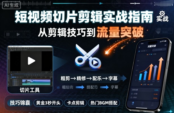 短视频切片剪辑实战指南，从剪辑技巧到流量突破-知芽创业社