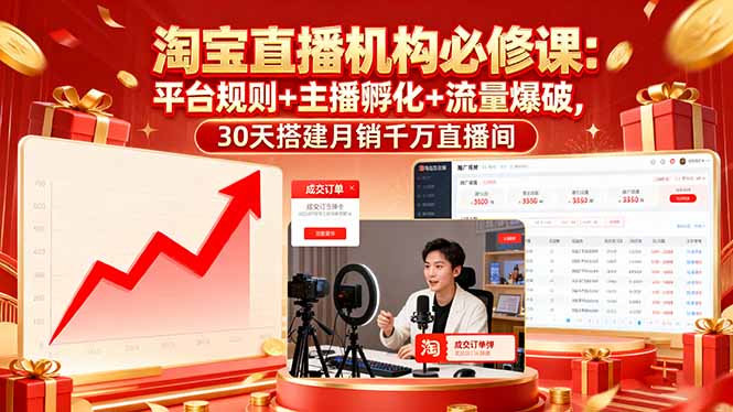 淘宝直播机构必修课：平台规则/主播孵化/流量爆破,30天搭建月销千万直播间-知芽创业社