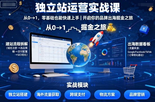 独立站运营实战课，​从0到1，零基础也能快速上手，开启你的品牌出海掘金之旅-知芽创业社