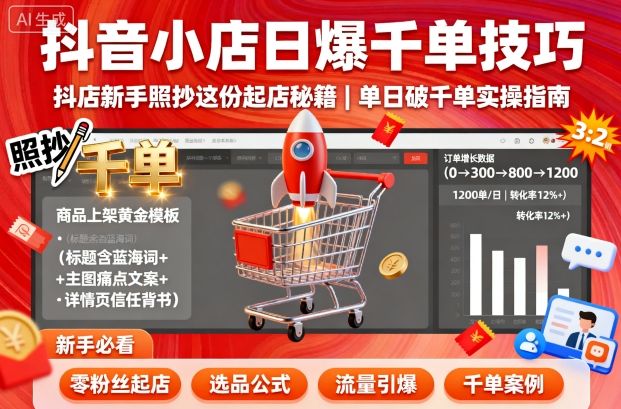 抖音小店日爆千单技巧，抖店新手照抄这份起店秘籍，单日破千单-知芽创业社