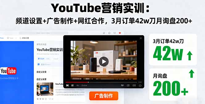 YouTube营销实训：频道设置+广告制作+网红合作，3月订单42w刀月询盘200+-小艾项目网